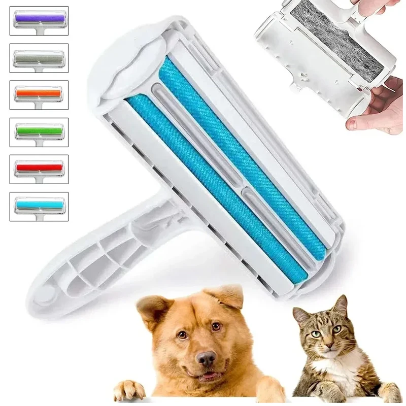 Pet Hair Roller Remover Lint Brush 2-Way Dog Cat Comb Tool Convenient Cleaning Dog Cat Fur Brush Base Home Sofa Clothe Cleaning