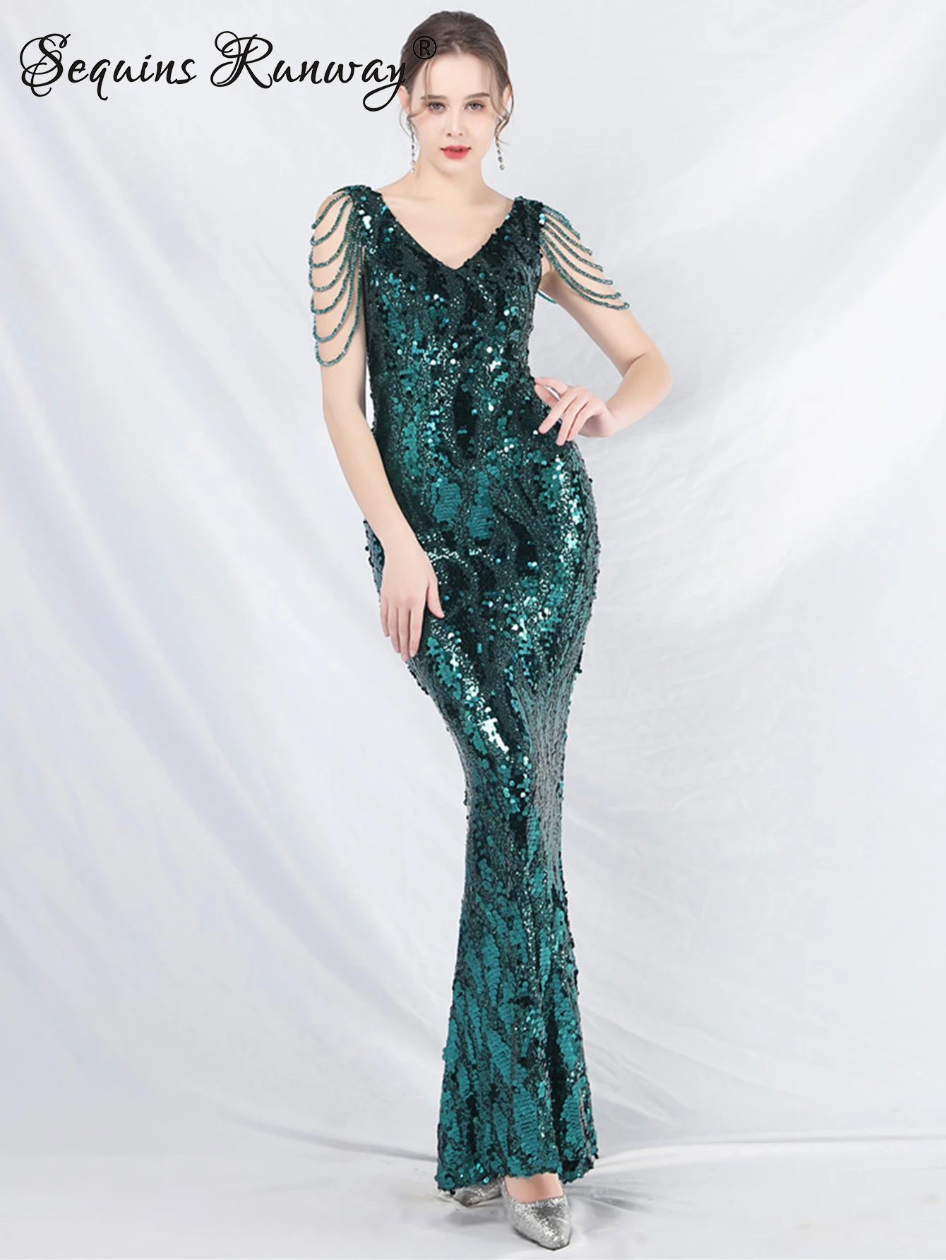 Sexy backless sequin summer dress women elegant rhinestone birthday wedding party dress luxury prom evening long dresses vestido