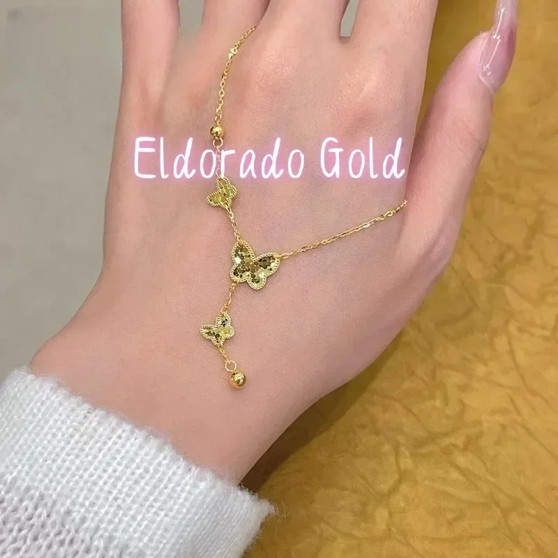 Eldorado Gold   Eldorado 2025 202518K AU750 Genuine Golden Dragon Scale Butterfly Tassel Necklace, Women's High-end Collarbone C