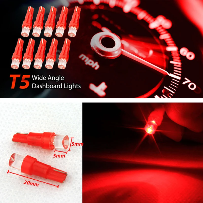 

10pcs Red Dashboard Gauge LEDT5 37 58 70 73 Car Auto Wedge Side Light Bulbs