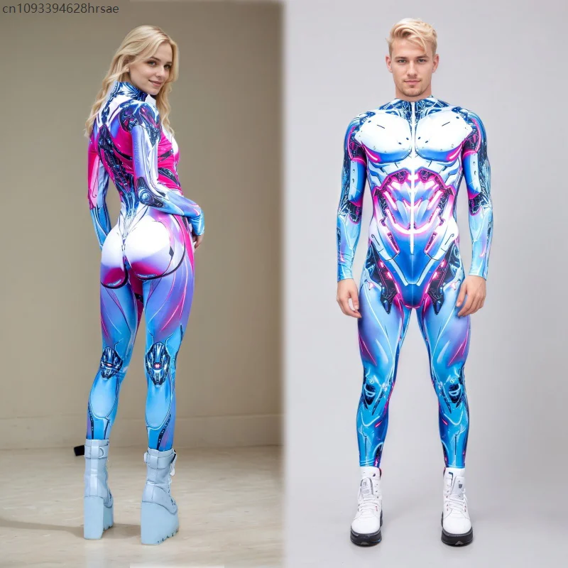 

Couple Cyberpunk Robot Bodysuit Color Blocking Armor Skin-tight Jumpsuit For Men Women Cosplay Carnival Party Stage Costume