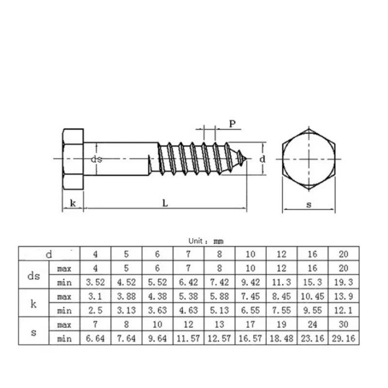 M6 M8 M10 M12 Zinc Plated Hex Head Self Tapping Screw Carbon Steel External Hexagon Wood Screw Galvanized Anti-rust Fastener