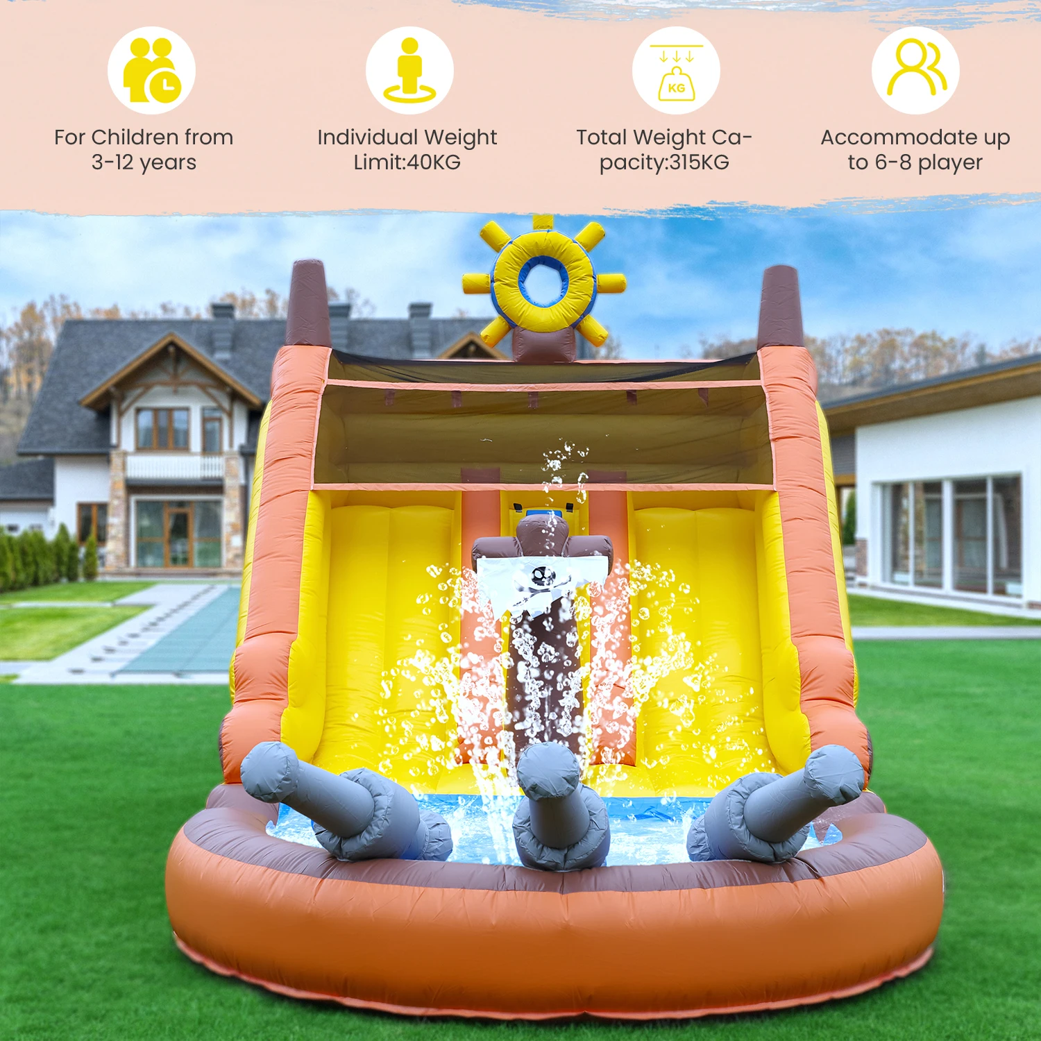 Corrediça de água inflável de 21 pés para adultos e crianças, corrediça de água comercial gigante com piscina de respingo maior/souffador de 1100 W/100% PVC,