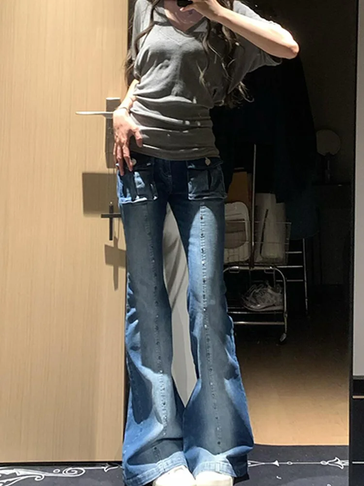 

Женские летние джинсы с ретро-американским дизайном, выбеленные, зауженные, микро-клеш, с низкой посадкой, на молнии, цветные