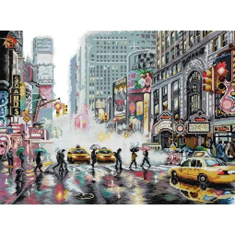 Beautiful Street View Series DIY Scenery Pattern Cross Stitch Kit 14CT 11CT 16CT Canvas Printed Fabric Embroidery Needlework Set