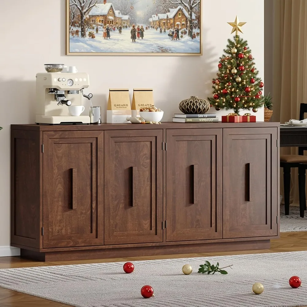 63 Inch Modern Buffet Cabinet with 4 Doors and Adjustable Shelves for Ample Storage