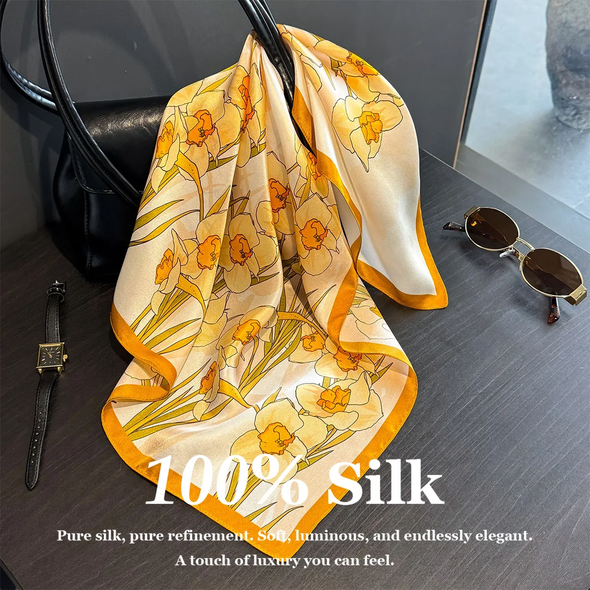 

100% Real Silk Scarf Women Shawl Wrap Hijab Foulard Bandana Bufanda Echarpe Travel Beach Light Thin Multi-functional Decoration
