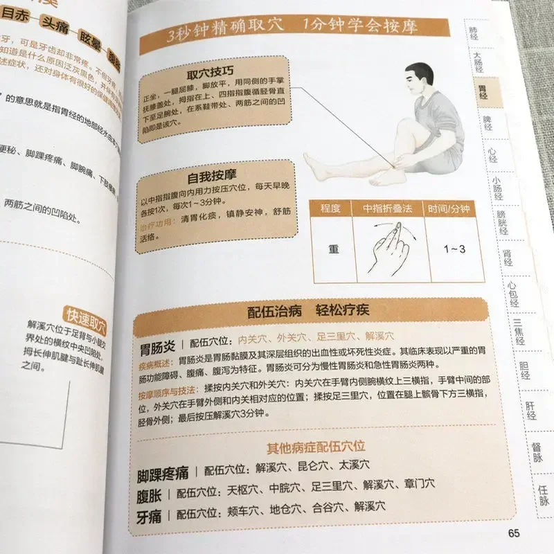 Meridian Acupuncture Point Massage Quick Reference Health Care Book for Family Chinese Version Graphic Guidebook