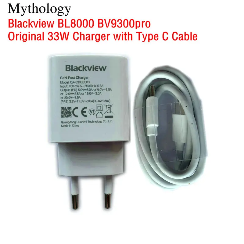 Fast Charger for Blackview BL8000 BV9300 Pro, Power Adapter, Type C Cable, Original, 33W, EU Plug, Travel Charge