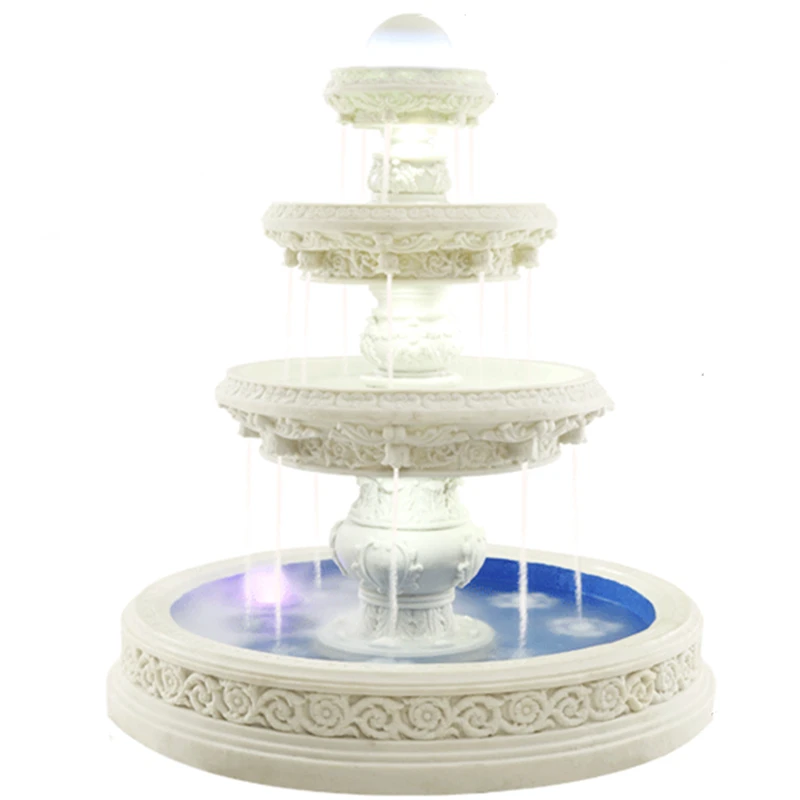 European-style large three-story, multi-layer running water fountain, courtyard stone water view villa, decorative ornaments
