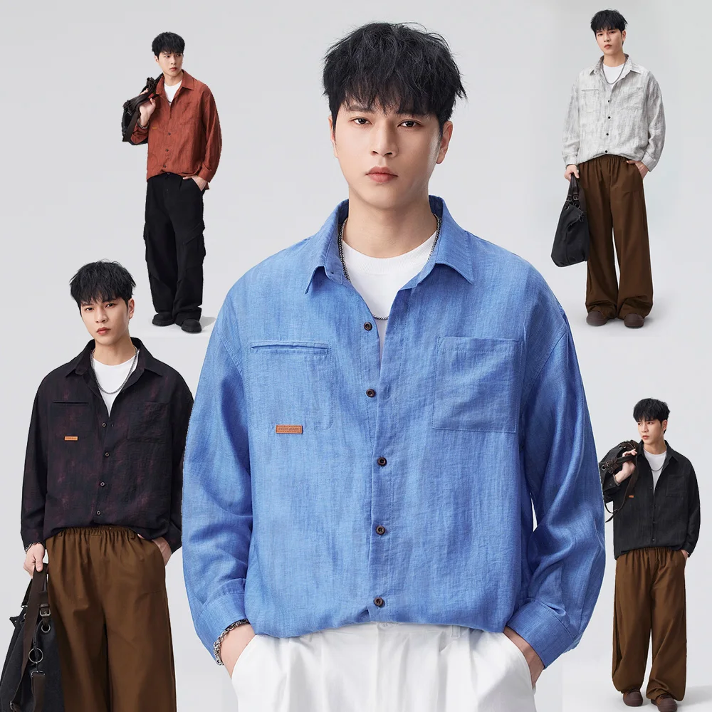 Men Fashion Vintage Lightweight Comfortable Loose Casual Long Sleeve Plus Size Linen Blend Shirts Male Blouses Tops