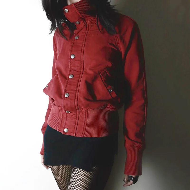 Veste courte décontractée à manches longues pour moto, Style de rue américain, col montant personnalisé, épissure de fermeture éclair