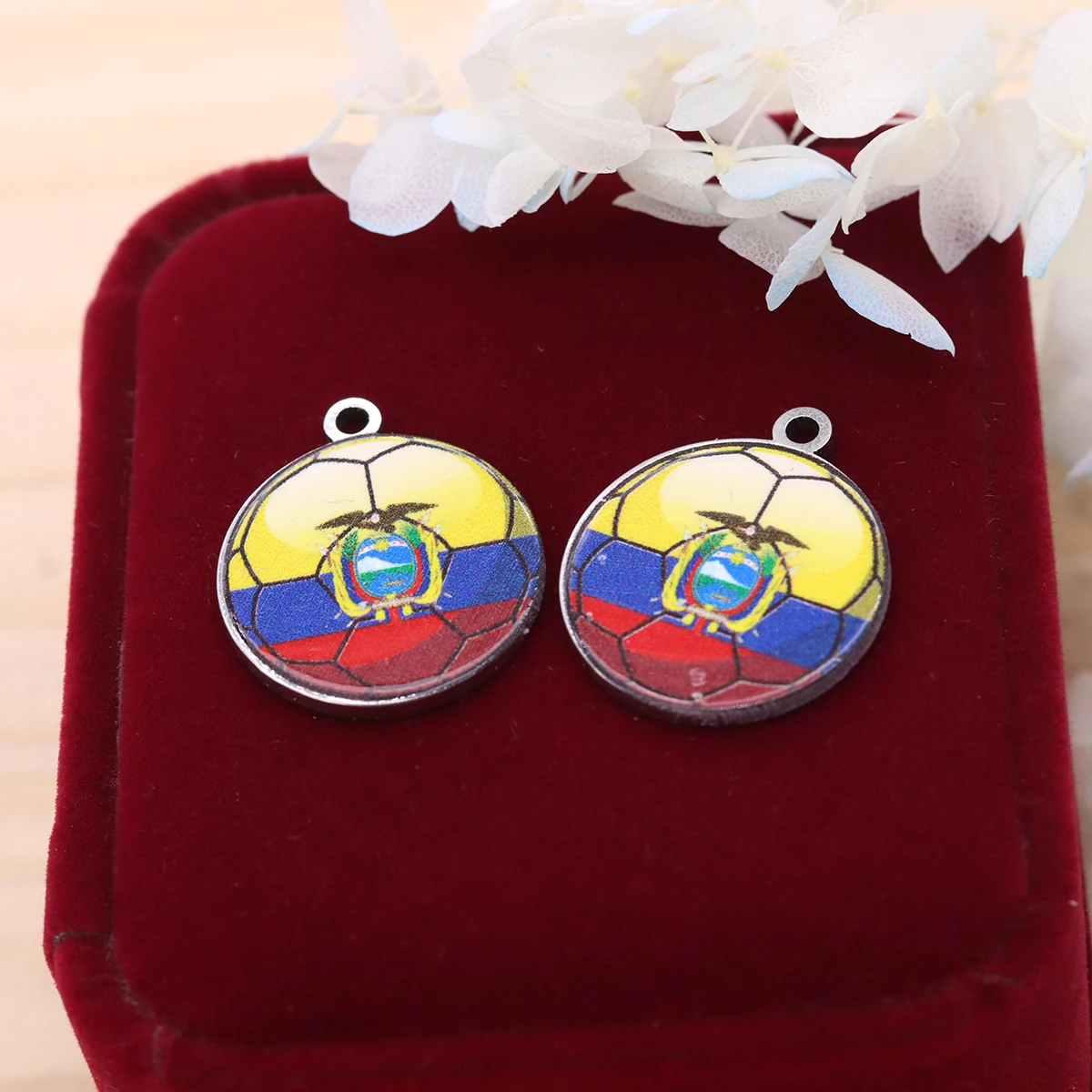 2PCS Ecuador Flag Soccer Ball Charms Stainless Steel Pendant for Jewelry Making, Trendy Necklace Earrings DIY Accessories Bulk