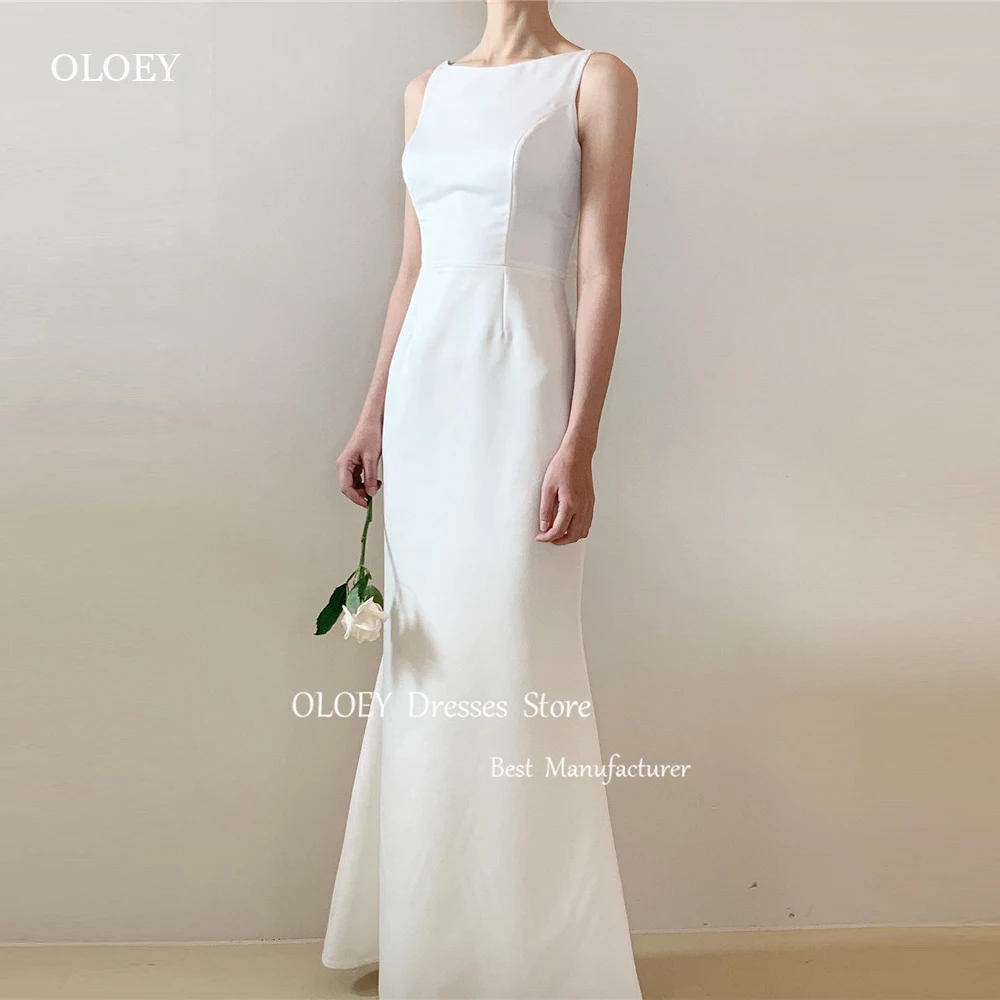 OLOEY Simple Mermaid Korea Wedding Dresses Photoshoot Soft Satin Scoop Neck Corset Back Floor Length Bridal Gowns