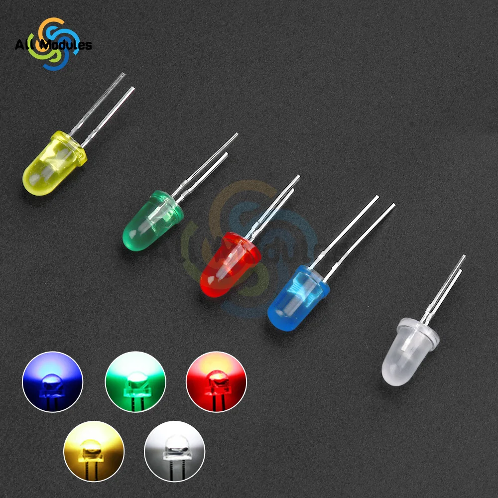 1000pcs 5 Colors 5mm LED Light Emitting Diode Round Assorted Color White Red Yellow Green Blue Kits