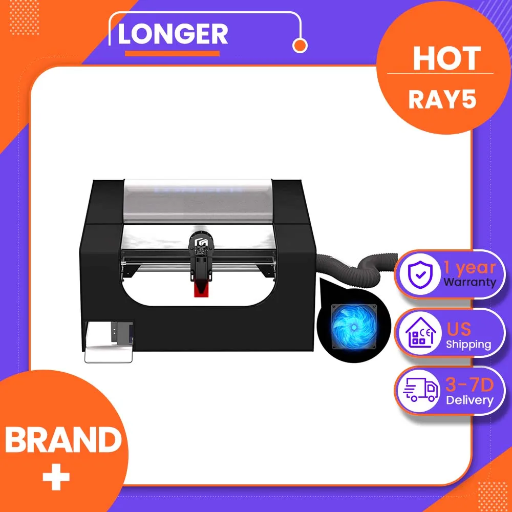 LONGER RAY5  Laser Engraver Enclosure, Fireproof Protective Cover with Ventilation Fan, Smoke Odor Reduction, Transparent Design, Foldable Storage, Large 700x700x300mm Workspace for Laser Engraving Machines