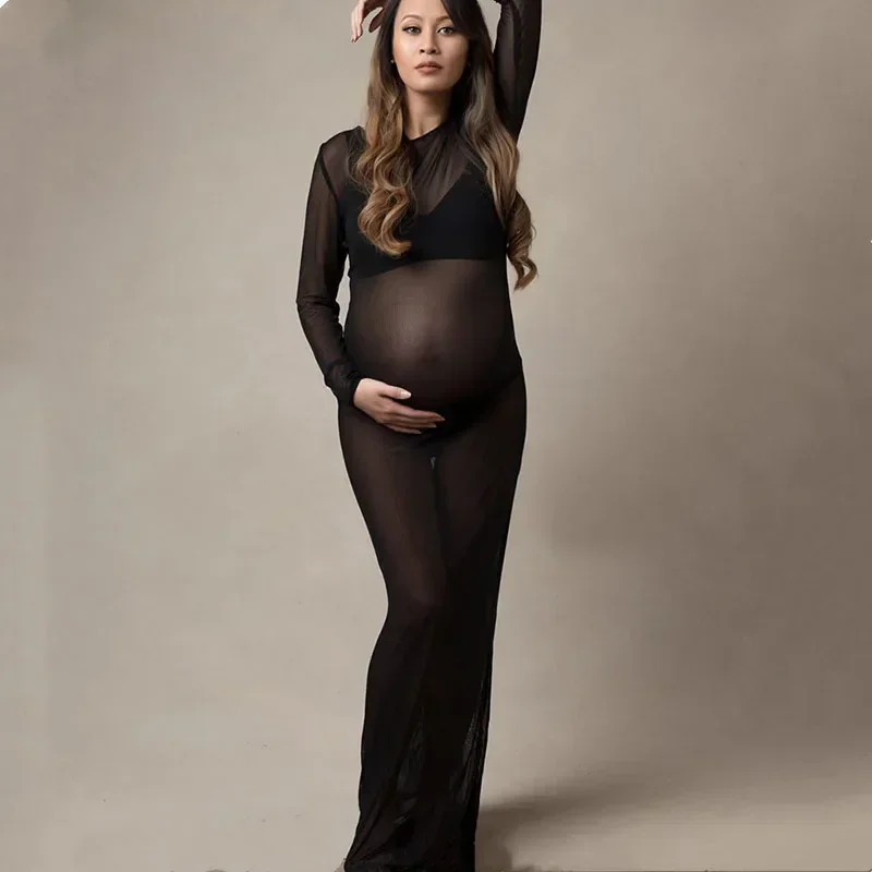 

Pregnancy Photography Dress Mesh Fabric Long Sleeve Stretch Pregnant Women Maternity Outfit Slim Long Dresses For PhotoShoot