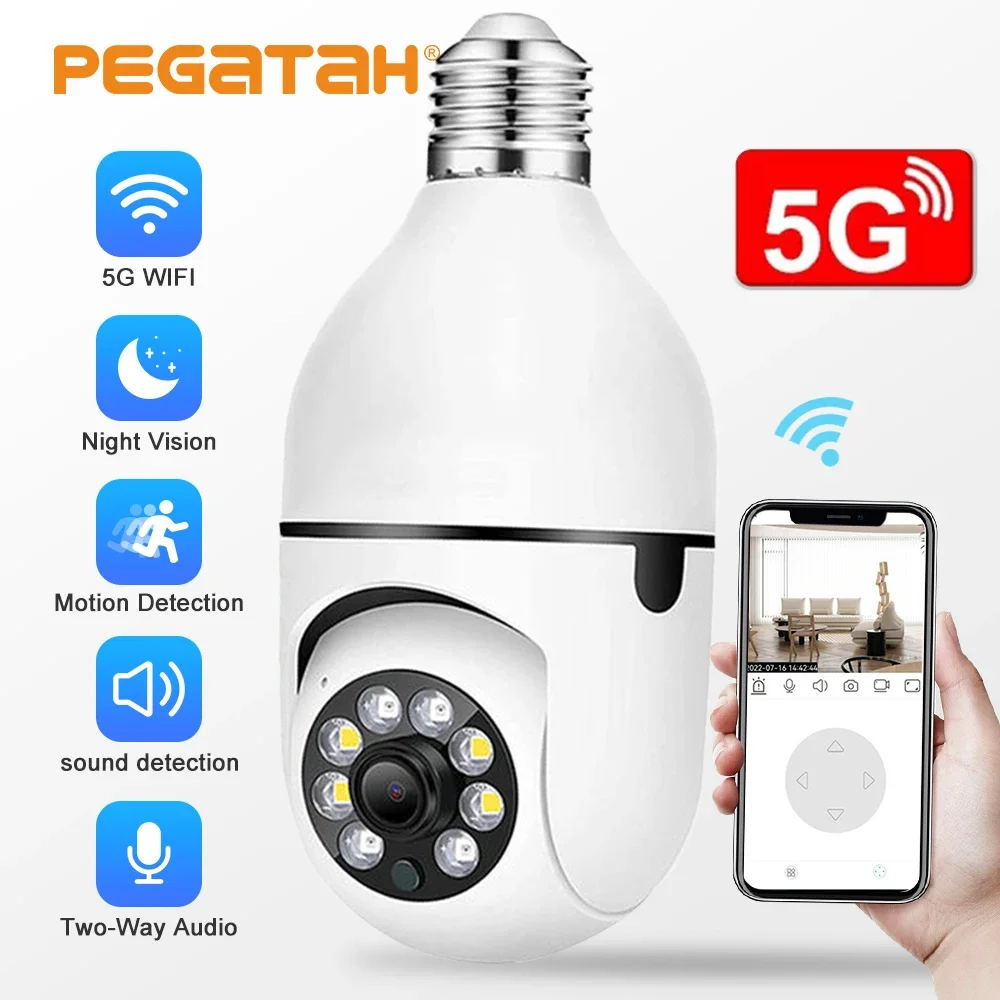 

5G Bulb E27 Surveillance Camera Full Color Night Vision Automatic Human Tracking Two Way Audio Security Monitor Wifi Camera