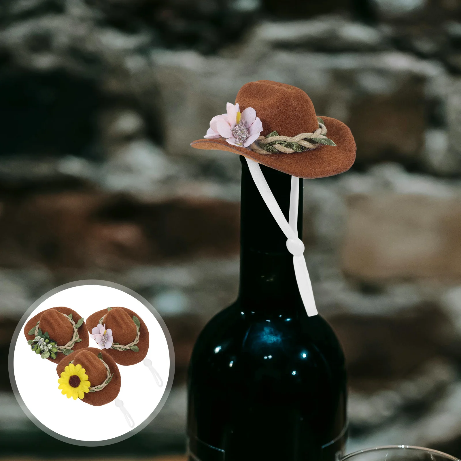 

3Pcs Mini Western Hat Bottle Topper Jungle Theme Wine Bottle Decoration Festive Party Accessory for Birthdays Weddings