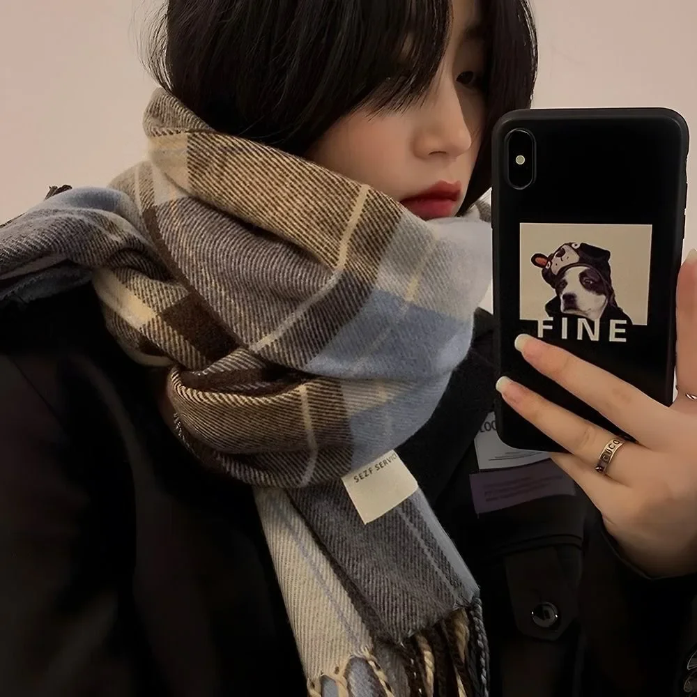 Scarf female winter Korean version of everything with British classic checker thickened students autumn winter male neck warm