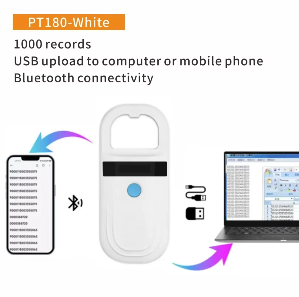 Leitor RFID de animais 134,2 KHz 125 kHz Bluetooth Pet Cat Dog Microchip Scanner FDX-B Leitor de etiqueta de identificação de chip de vidro
