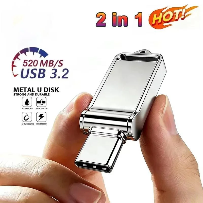 Pen drive USB 2 em 1 de alta velocidade com dispositivo de armazenamento de dados de função dupla tipo C 128 GB compatível com Xiaomi Sony