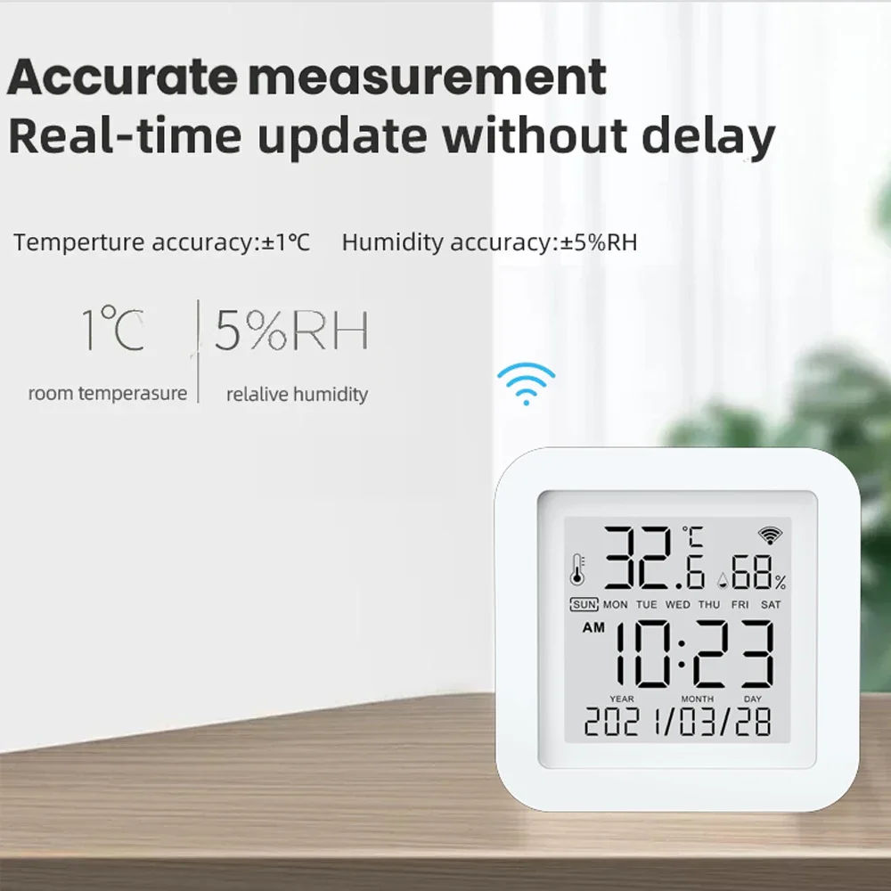 Tuya-Sensor de temperatura y humedad WIFI, higrómetro interior, termómetro con pantalla LCD, estación meteorológica para Alexa y Google Home