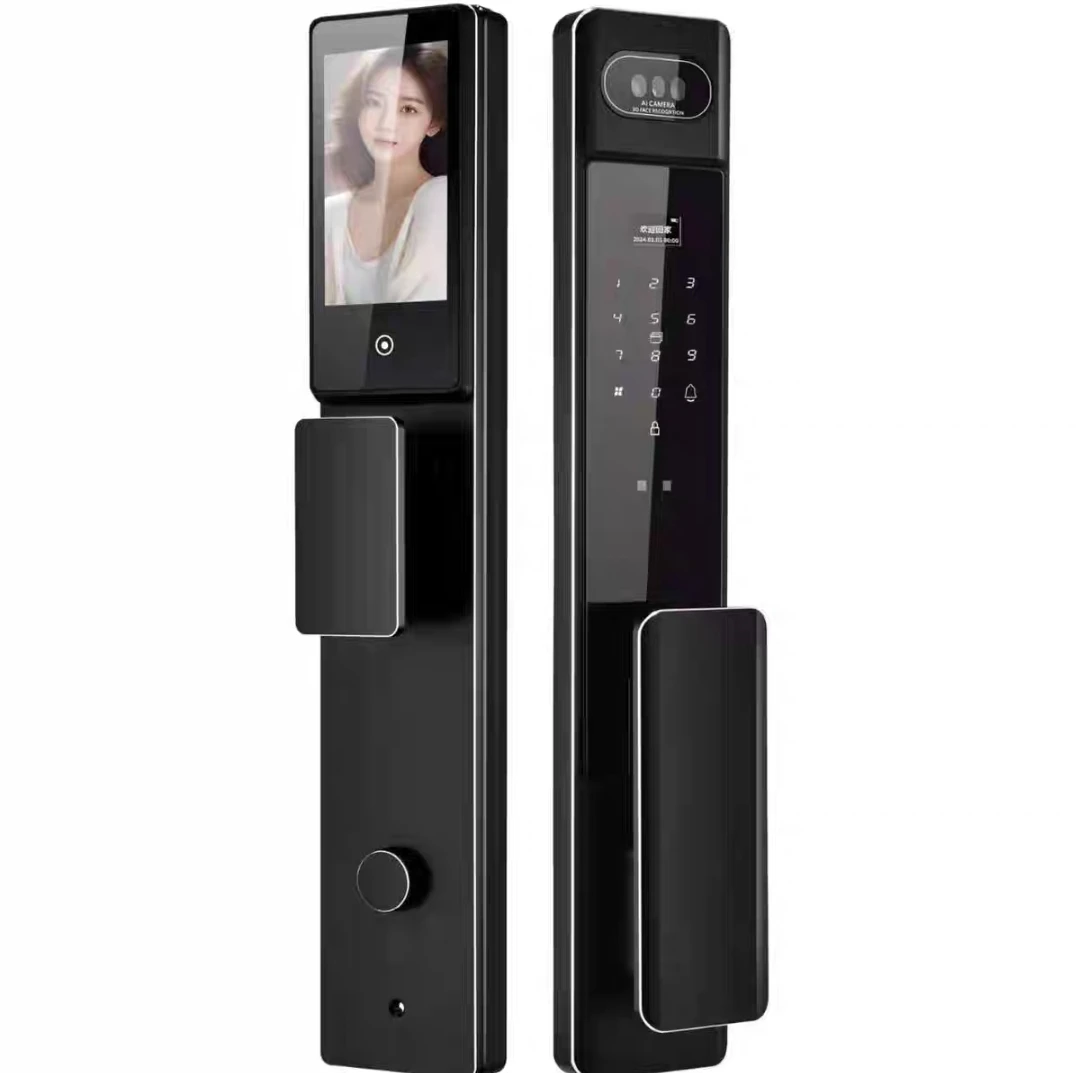 Home Security Digital Smart Wood Door Lock With 3D Face Recognition High-Speed Low-False Built-in Camera Tuya App & Cloud