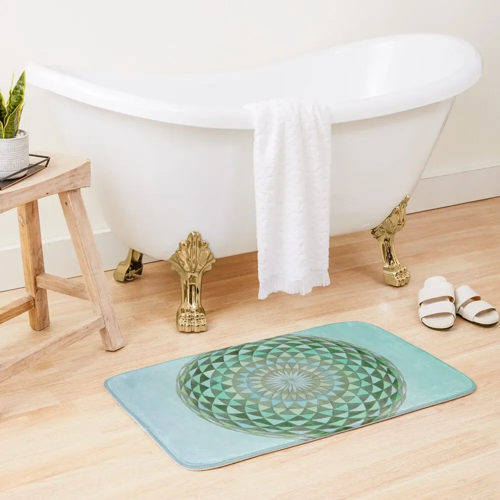 

Watercolor Sacred Geometry Green Torus Bath Mat Absorbent Rug Bathroom Accessories Sets Toilet Rug Kitchen Rug Mat