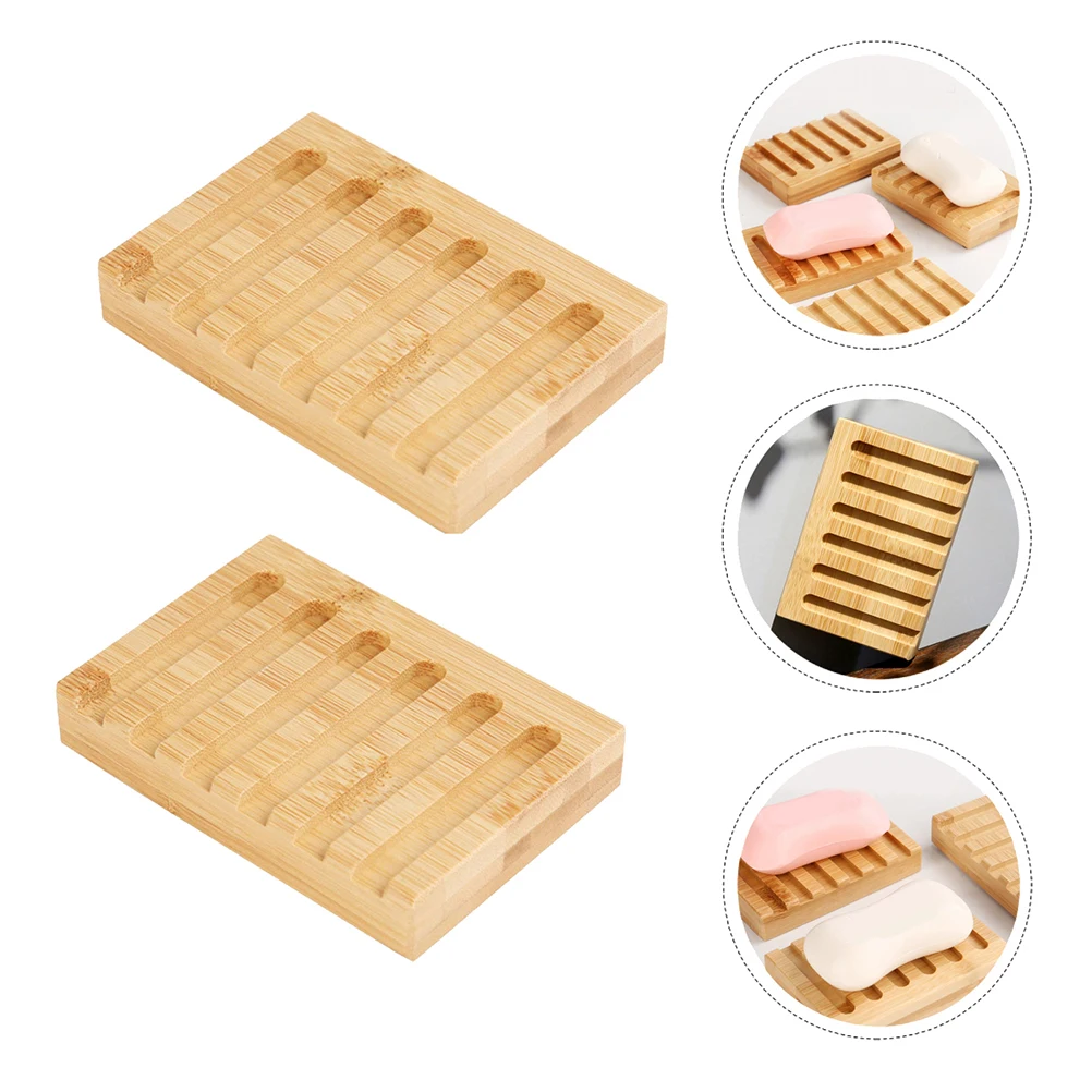 

2pcs Bamboo Soap Tray Kitchen Shower Holder Draining Bar Smooth Edge Non Slip Bath Room Counter Top