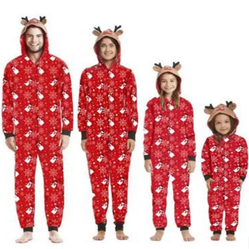 

Family Matching Christmas Hooded Jumpsuit with 3D Reindeer Ears for Parent and Child - Festive Holiday Costume