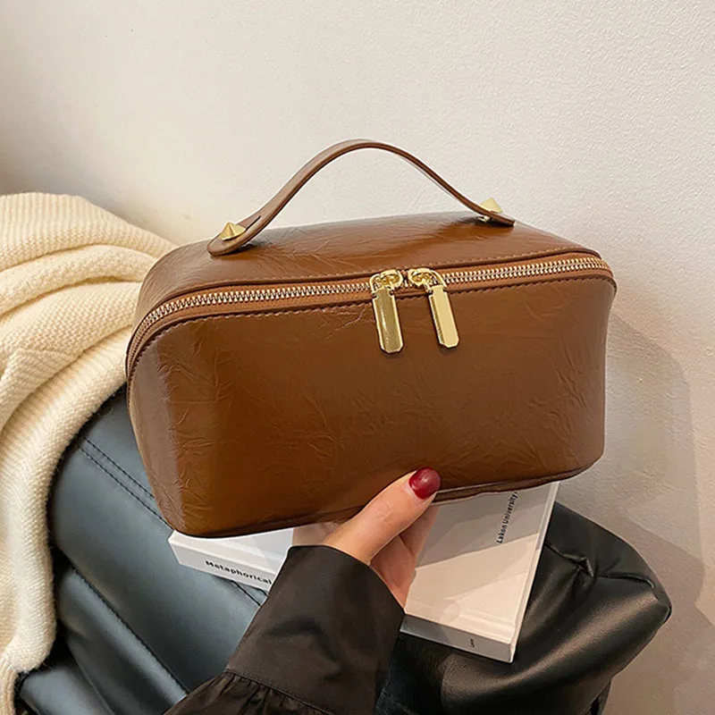 Fashion PU Leather Large-capacity Travel Cosmetics Storage Bags Women's Handheld Washing and Makeup Multi functional Storage Bag