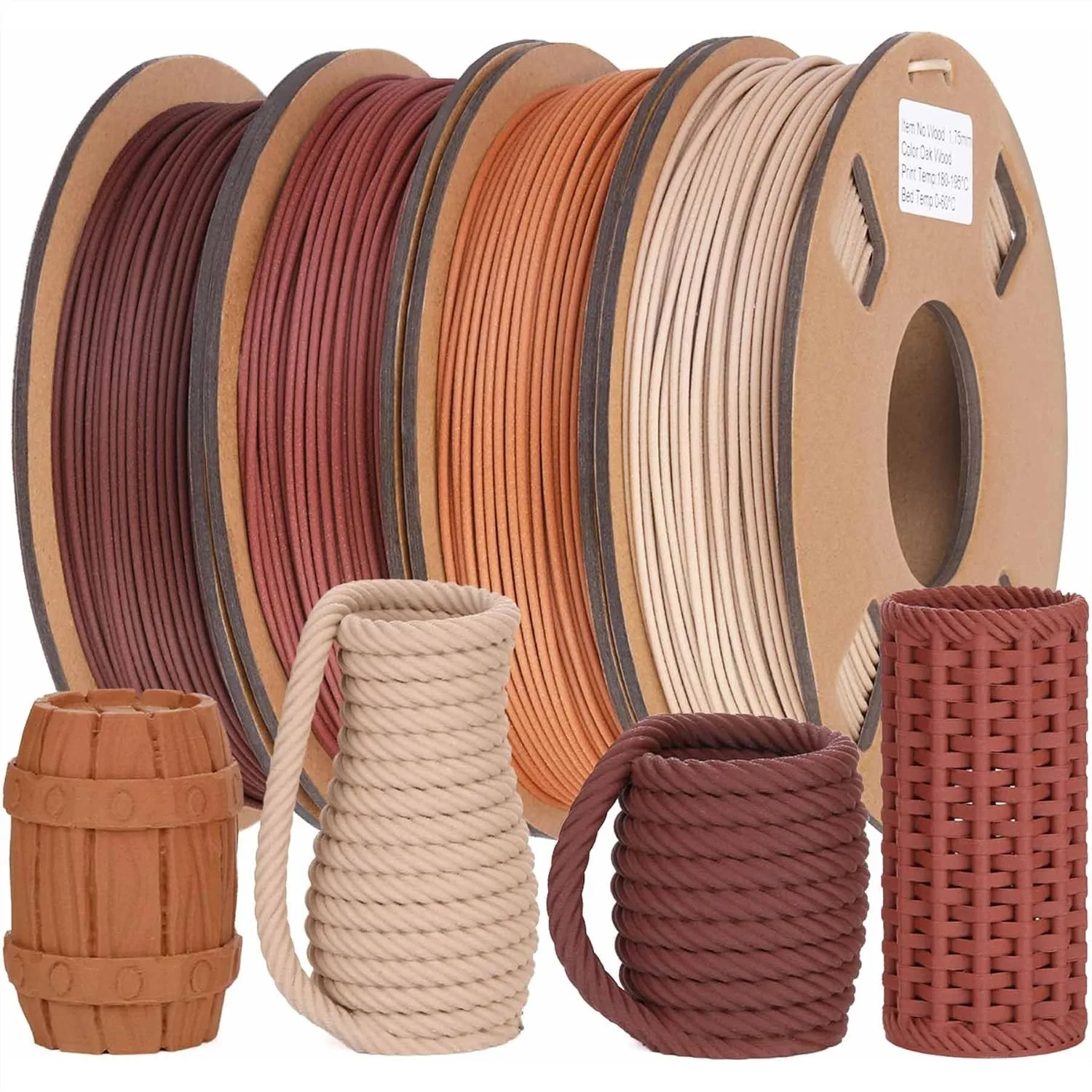 

30% Real Wood Fiber 3D Printer Filament Bundle, PLA 1.75mm +/-0.03mm, 4 Colors 250g Each, Easy Print