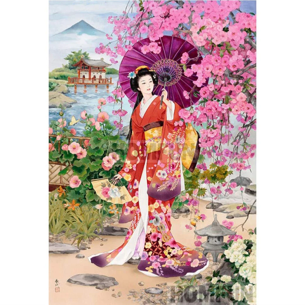 Japanese Woman And Sakura 14CT Cross-Stitch Full Kit Embroidery Hobby Handicraft Sewing Painting Christmas Stamped Promotions