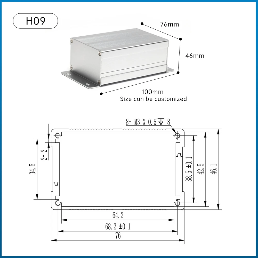 Custom Silver Sandblasting Anodized Project Box Pcb Housing For Electronic Instrument Aluminum Extruded Enclosure H09 76*46MM