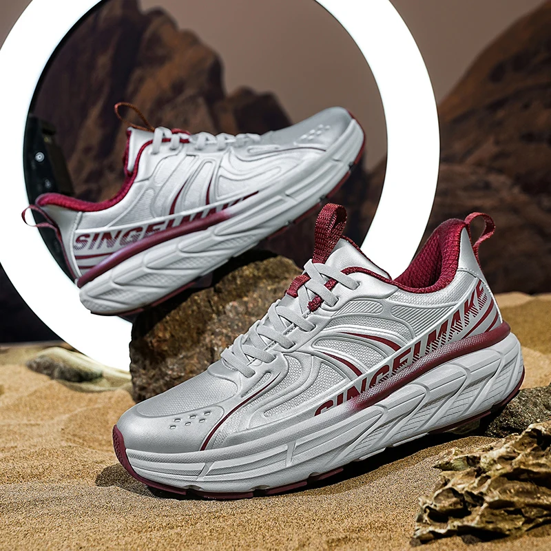 

Men’s Trendy Leather Chunky Sneakers, Spring & Autumn Non - Slip Wear - Resistant Thick - Sole Casual Sports Running Shoes