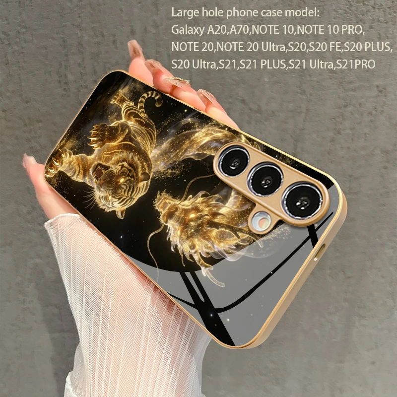 Dragon Tiger Leaping Pattern 2D Phone Case for Samsung S26 S25 S24 S23 S22 S21 S20 A56 A55 A36 16 Gold Glass Protective Cover view 4