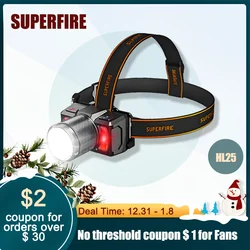 SUPERFIRE HL25 linterna frontal con Sensor LED, luz de búsqueda para acampar, recargable, potente