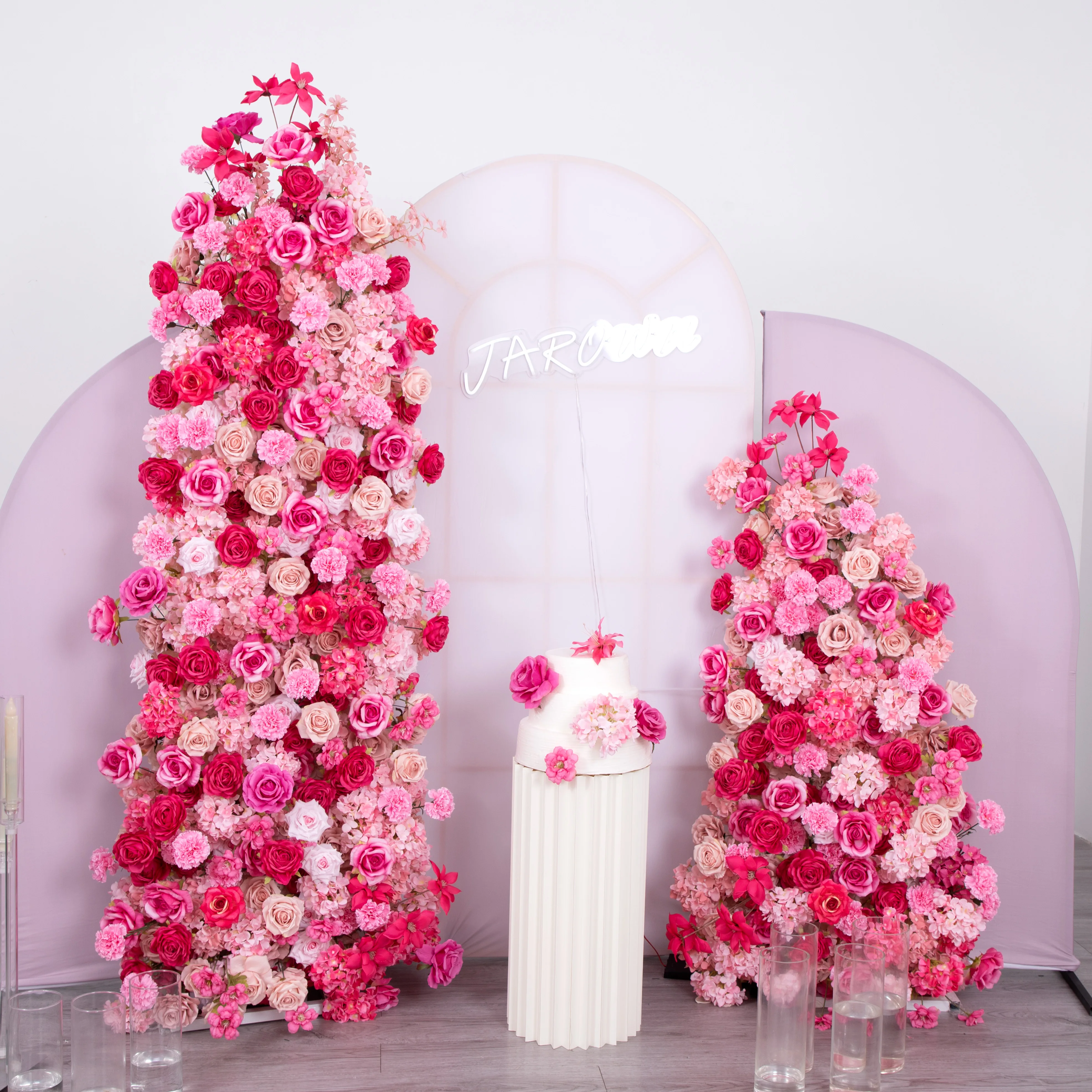 

HVAYI Luxury Red Pink Rose Hydrangea Artificial 5D Floral Runner for Wedding Arch Floor Flower Row Window Display Customized