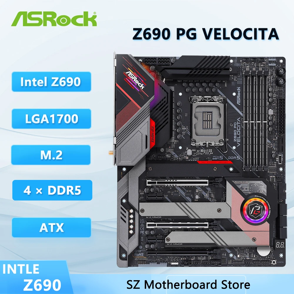 Placa base Asrock Z690 PG VELOCITA Intel Z690 DDR5 LGA1700 192GB M.2 ATX compatible con procesadores i7-14790, i5-14600, i3-14100 e i9-13900.