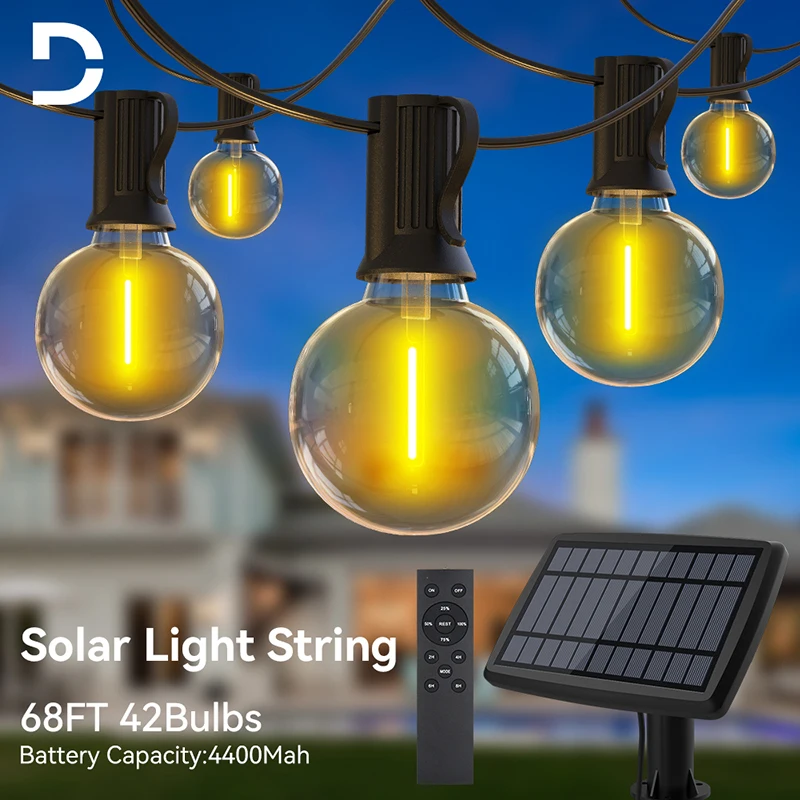 68FT 42Bulbs Solar Light String Festival String Light Decoration G40 Plastic LED Bulbs Garland Light Patio Light