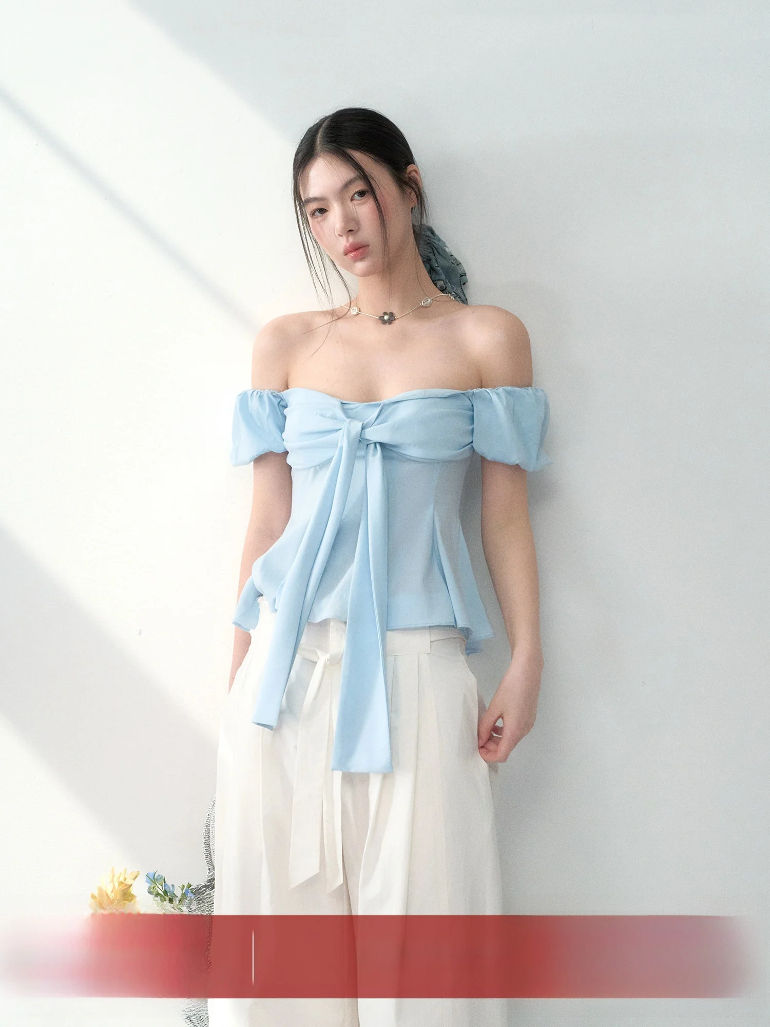 

LaluneDuCiel Sexy Spicy ort Sve One oulder Women's Top Summer Bells Pure Color Cute Sle Nylon Fabric Polyester Blend