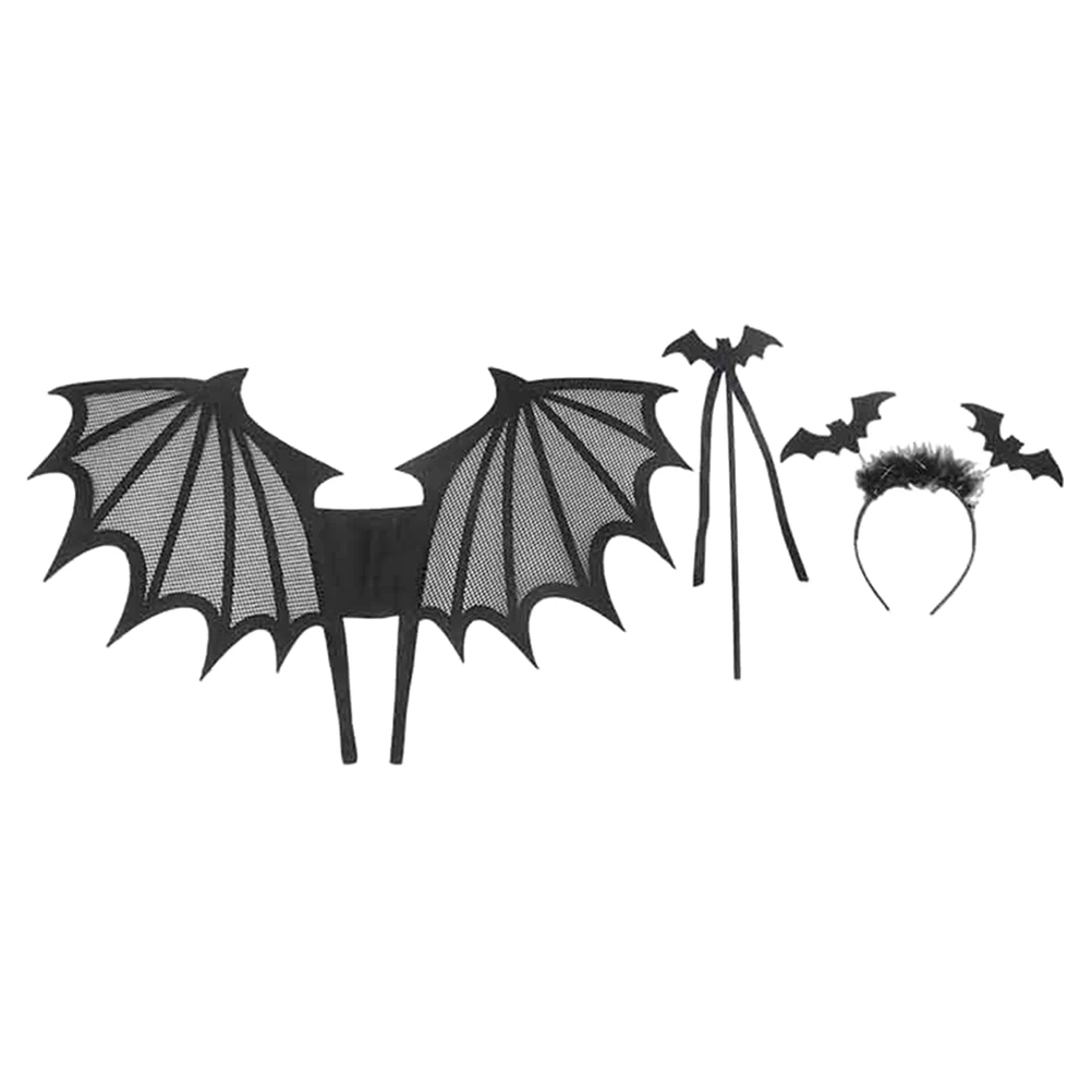 Acessórios para fantasia de halloween, conjunto de asas de aranha preta, bastão leve para crianças, adereços para festa de festival fantasma, vestido de morcego para halloween