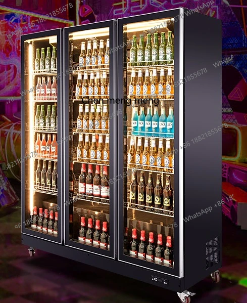 

Beer cabinet commercial vertical, bar freezer defogging four-door refrigerator, beverage refrigerated display cabinet