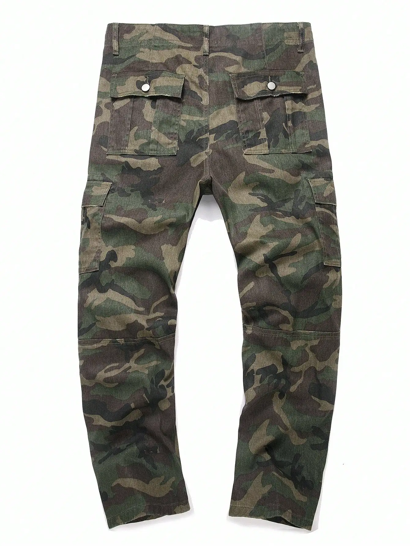 Men's Camo Cargo Pants Vintage Patch Badge Embroidered Distressed Ripped Straight Wide Leg Military Streetwear Trousers