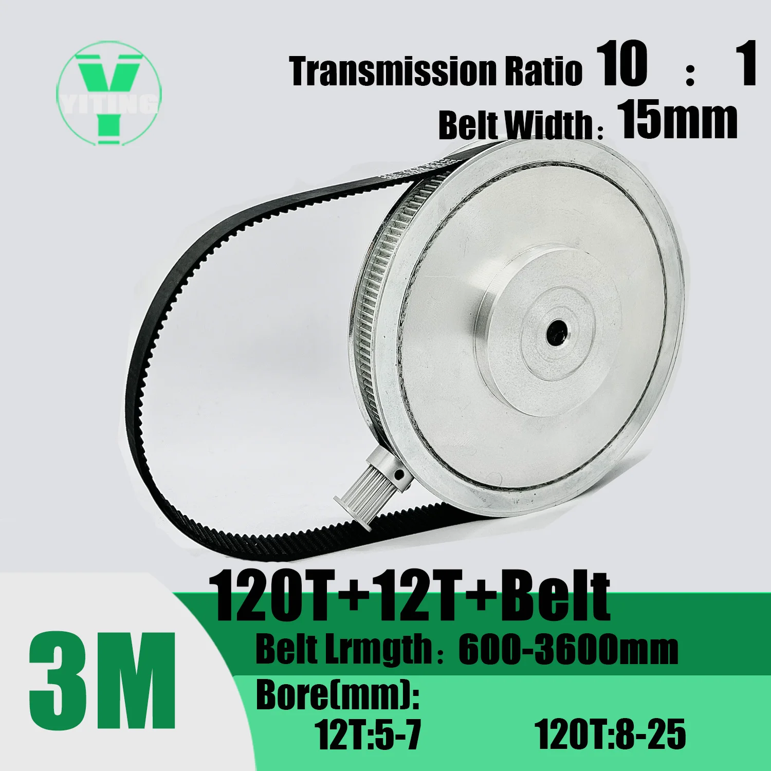 Sincronismo Polia Cinto Conjunto Kit Roda Síncrona Correia Largura 15 mm Furo Mm25 mm Redução 10:1 12t 120 Dentes 3m Htd3m