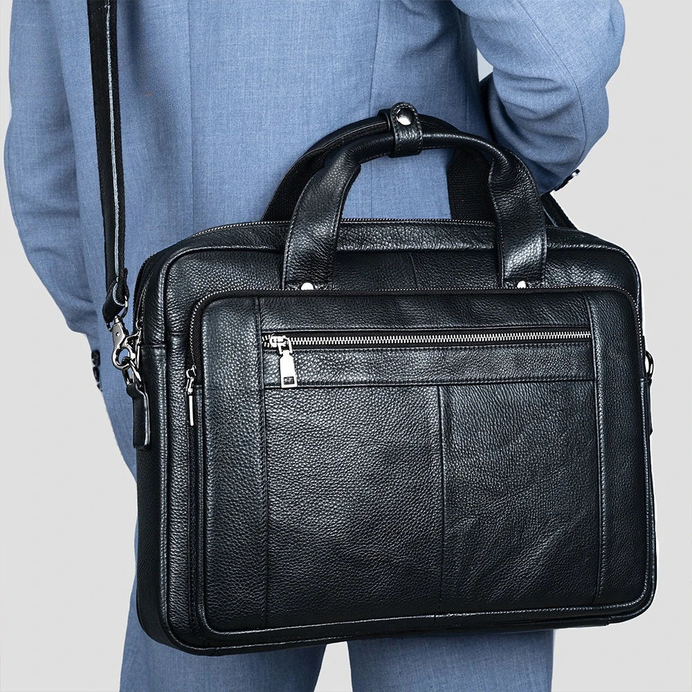 New Real Leather Men's Business Bag Large Capacity Shoulder Briefcase Professional Laptop Crossbody Bag For Office Essentials