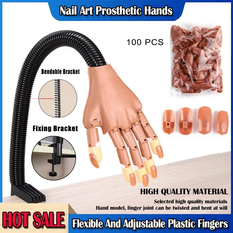 

Nail Art Practice Hand Manicure Practice Finger Acrylic Nail Tips with 100pcs Fake Nails Nail Training Equipment Tools