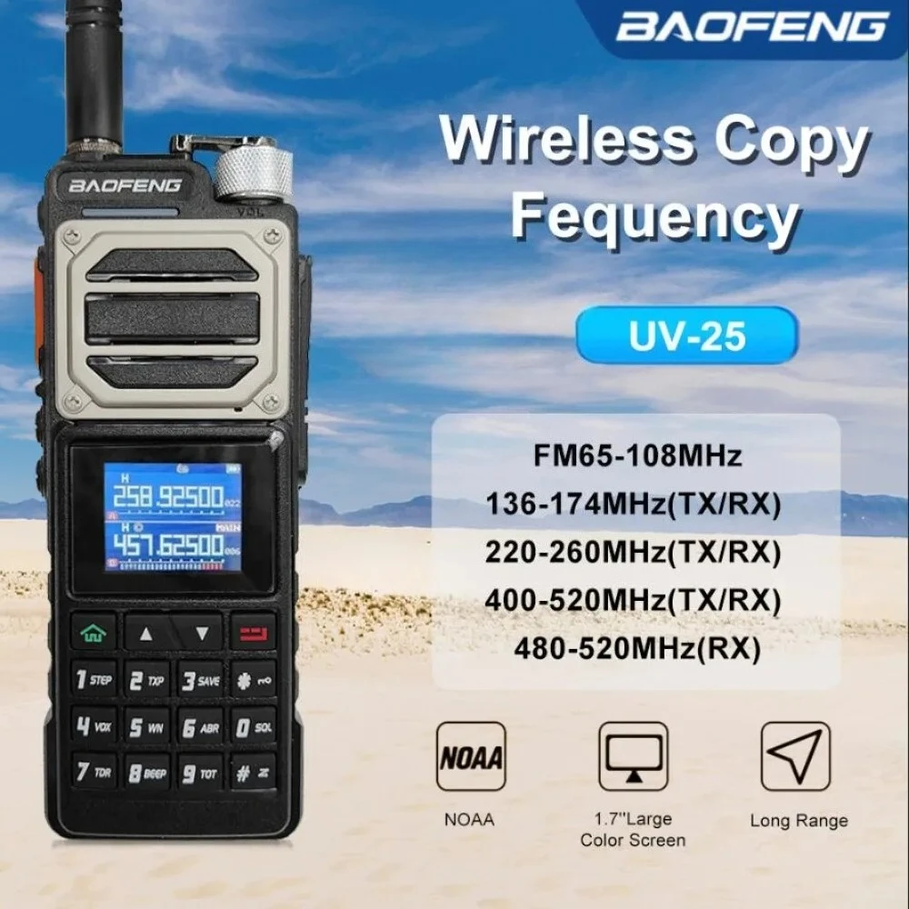 baofeng-uv-25-tri-band-power-walkie-talkie-long-range-ham-2-way-radio-with-cable-10w-74v-2800mah-type-c