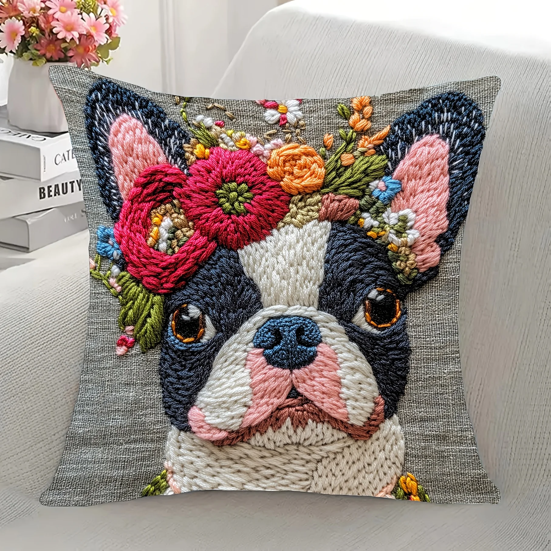 1pc Boston Terrier Cushion Covers Cozy Bedroom Sofa Zipper Square Pillowcase Living Room Chair Pillow Covers Home Decor Gift ﻿